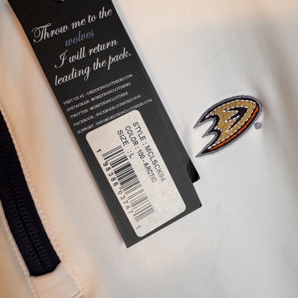 Greyson Golf TATE Pullover Mens Large WHITE 1/4 Zip Anaheim Ducks Logo NWT - Picture 2 of 5